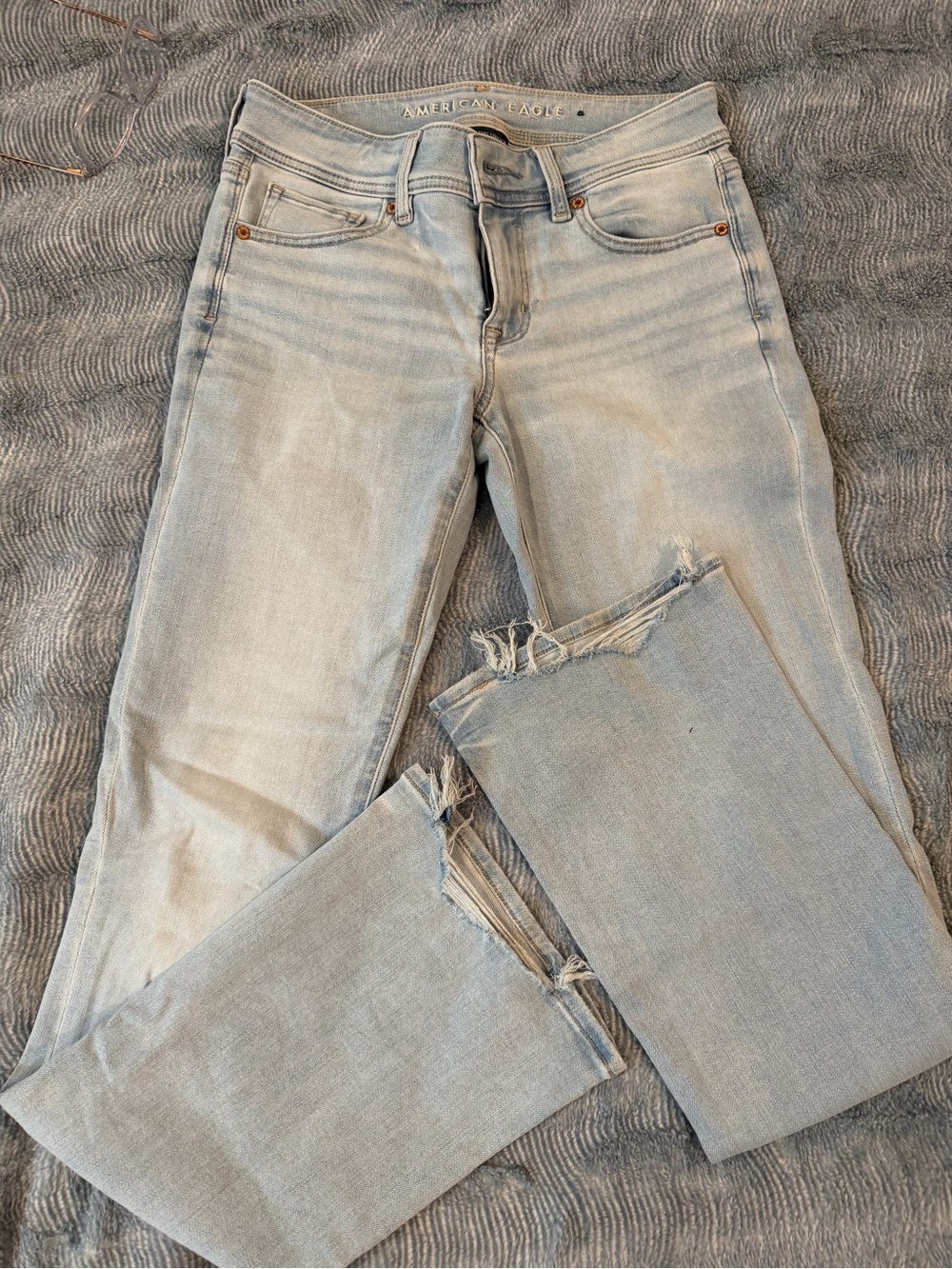 American Eagle Outfitters Light Blue Flare Jeans with Raw Hem